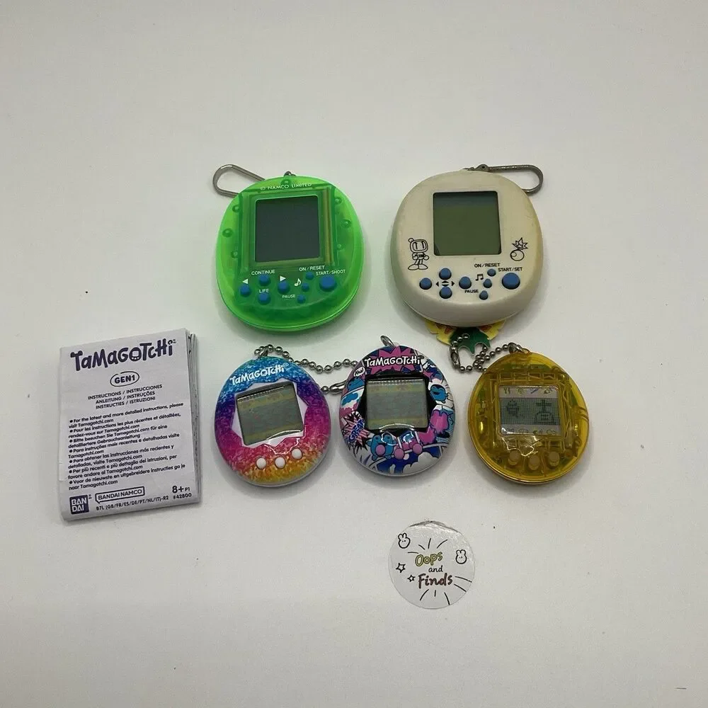 Lot of 5 Bandai Virtual Pet Tamagotchi Gen1 Bomberman Galaxian 1997 READ